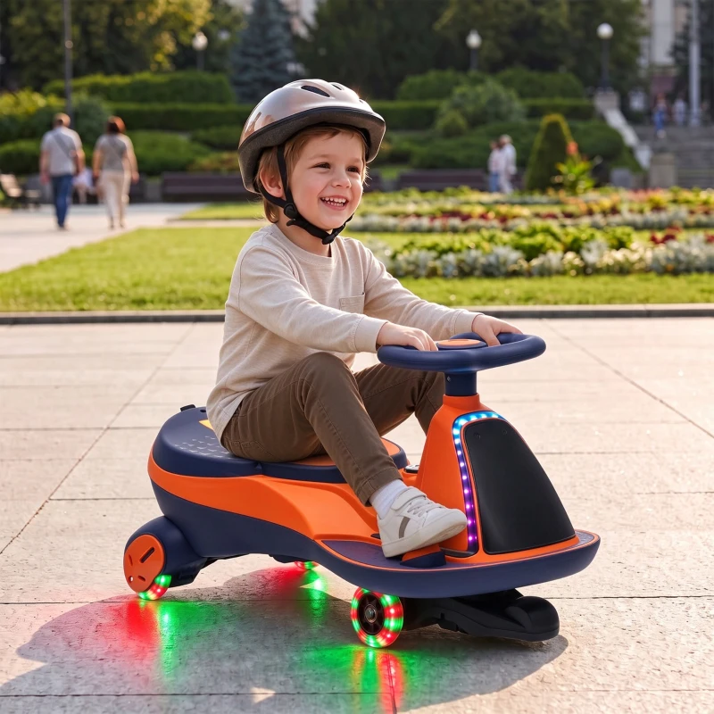 AIYAPLAY Auto Elettrica 12V per Bambini con Batteria al Litio, Luci RGB e Ruote Luminose, Arancione
