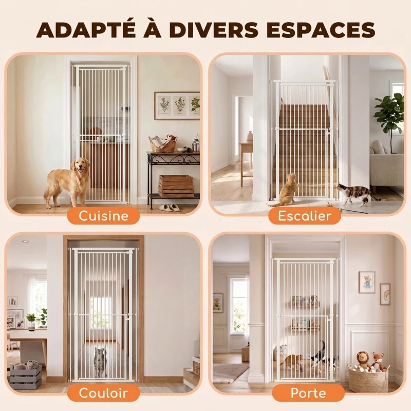 PawHut Barrière de Sécurité Chat Barrière Chien Extra-Haute 112-200cm Réglable Anti-Saut Double Sens Acier 70x200 cm Blanc