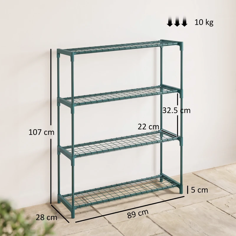Outsunny Scaffale Porta Piante a 4 Livelli da Esterno e Interno in Acciaio, 89x28x107cm, Verde