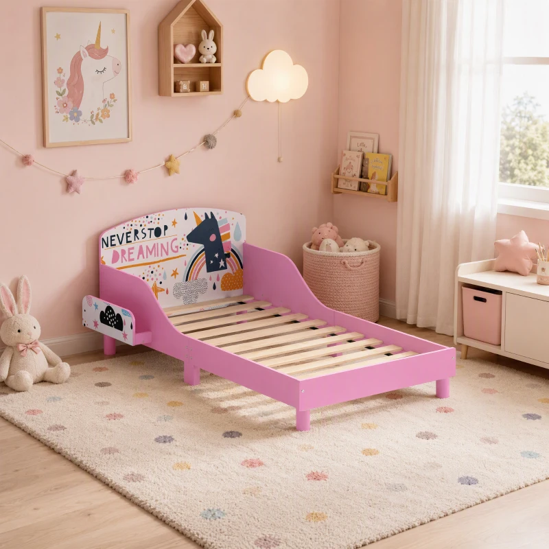 AIYAPLAY Cama Infantil con Almacenaje 70x140 cm Cama Montessori con Barandillas Tema de Superniña 3-8 Años Rosa