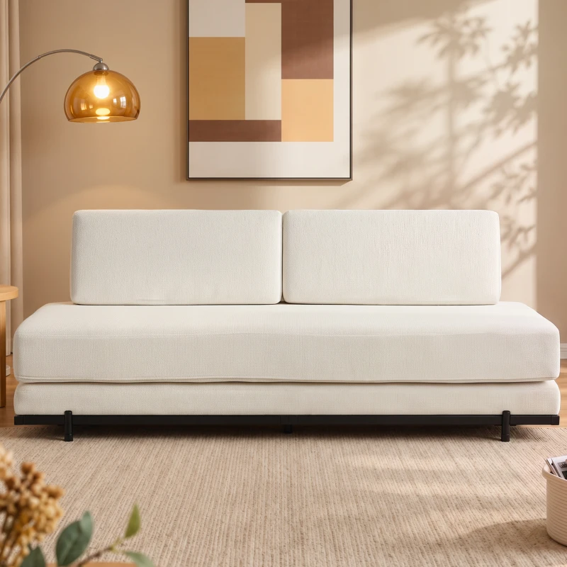 HOMCOM Sofá-cama 3 em 1 de 3 Lugares com 2 Almofadas Laváveis e Estrutura em Aço 193x82x57 cm Creme