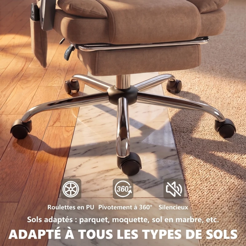 HOMCOM Fauteuil Bureau Massant Vibrant et Chauffant, Chaise Bureau Ergonomique en Velours Imprimé, Dossier Inclinable, Marron