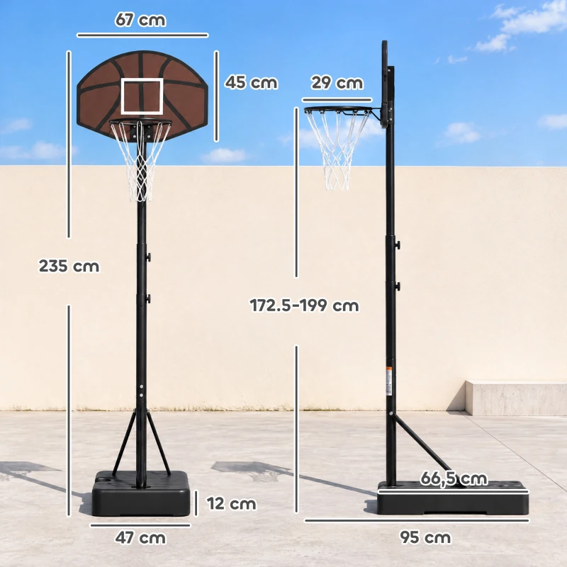 AIYAPLAY Basketballkorb Kinder 172,5-199 cm Höhenverstellbar Basketballständer mit 67 x 45 cm Rückwand Dreibein-Stütze