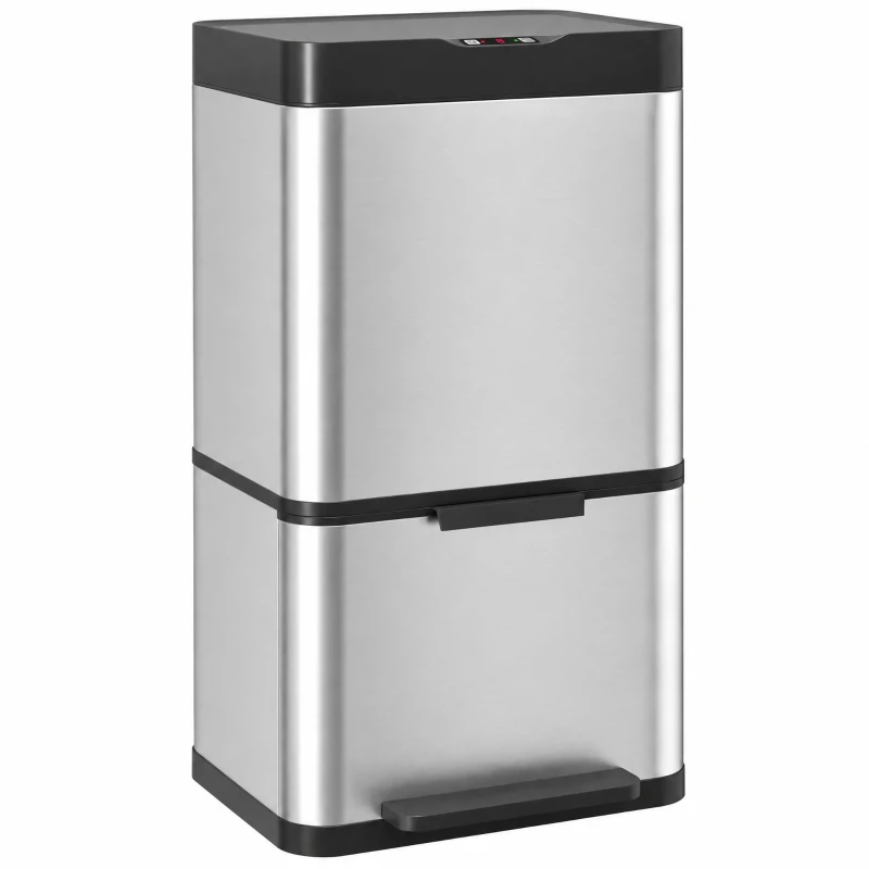 HOMCOM 40L sensorprullenbak, 3 vakken (2 x 12,5L + 15L), met soft-close en openstandfunctie, zilver