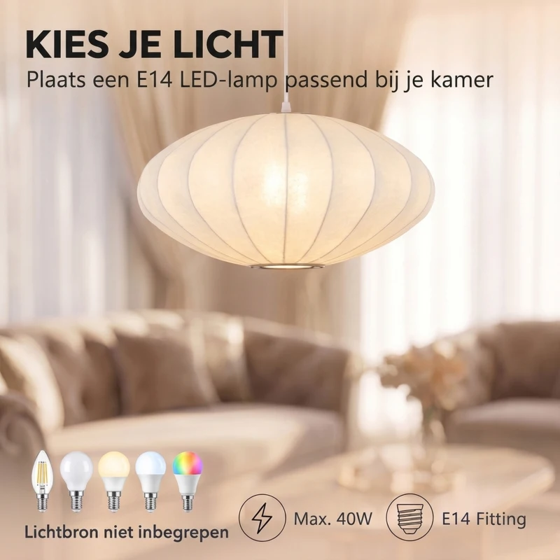 HOMCOM In hoogte verstelbare hanglamp met E14-fitting in wit en goud