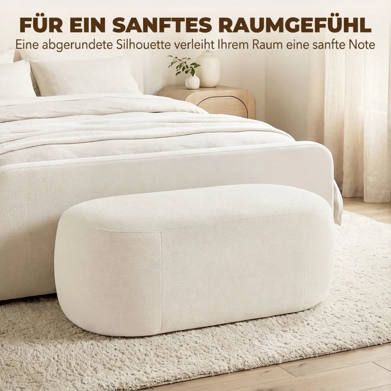 HOMCOM Bettbank voll gepolstert Kiesel-Design Chenille Polsterbank mit Kunststofffüßen 98 cm Cremeweiß
