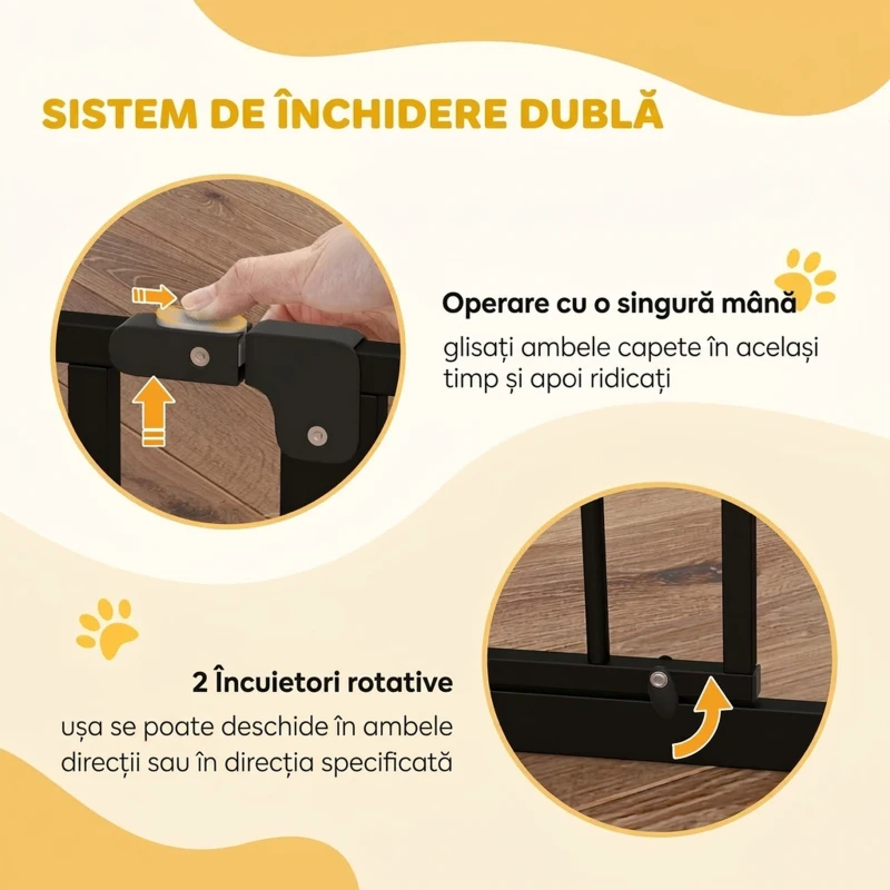PawHut Poartă de Siguranță Extensibilă pentru Câini 75-115 cm, Înălțime 76 cm, Fără Găurire, Negru