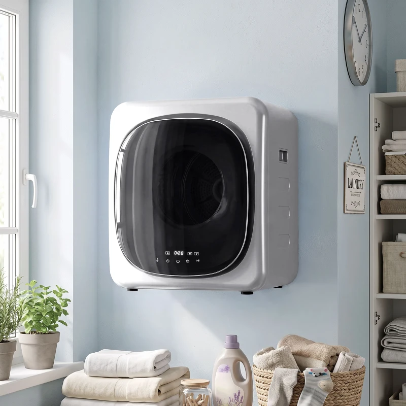 HOMCOM Ablufttrockner 2,5 kg mit Smart-Modus, 800 W Kompakttrockner mit Edelstahltrommel, Silber