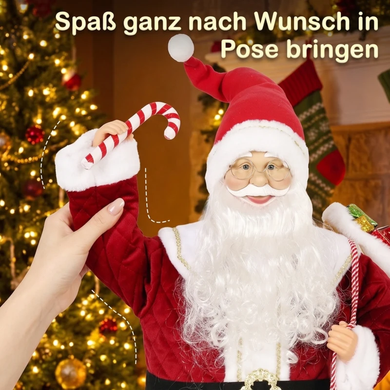 HOMCOM Singender Weihnachtsmann, 120 cm, lebensgroß, animiert, mit drehbarem Kopf und beweglichen Armen
