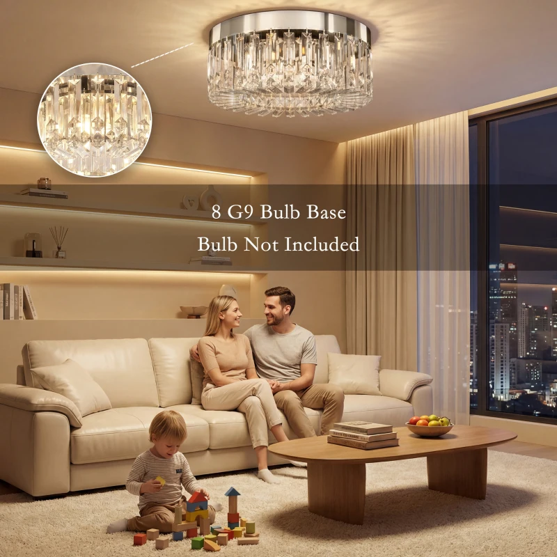 HOMCOM Crystal Chandeliers with 160 Crystal Pendants, 6-Light Ceiling Light for Living Room, Bedroom Dining Room, Silver Tone