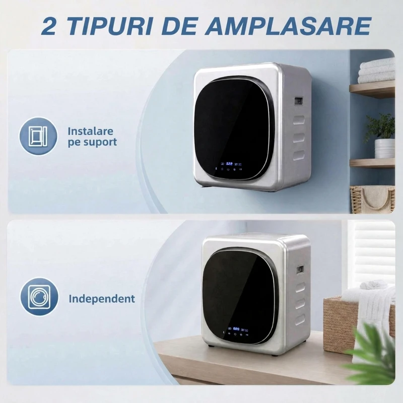 HOMCOM Uscător de Rufe cu Capacitate de 2.5kg, cu Temporizator, Încărcare Frontală, Argintiu