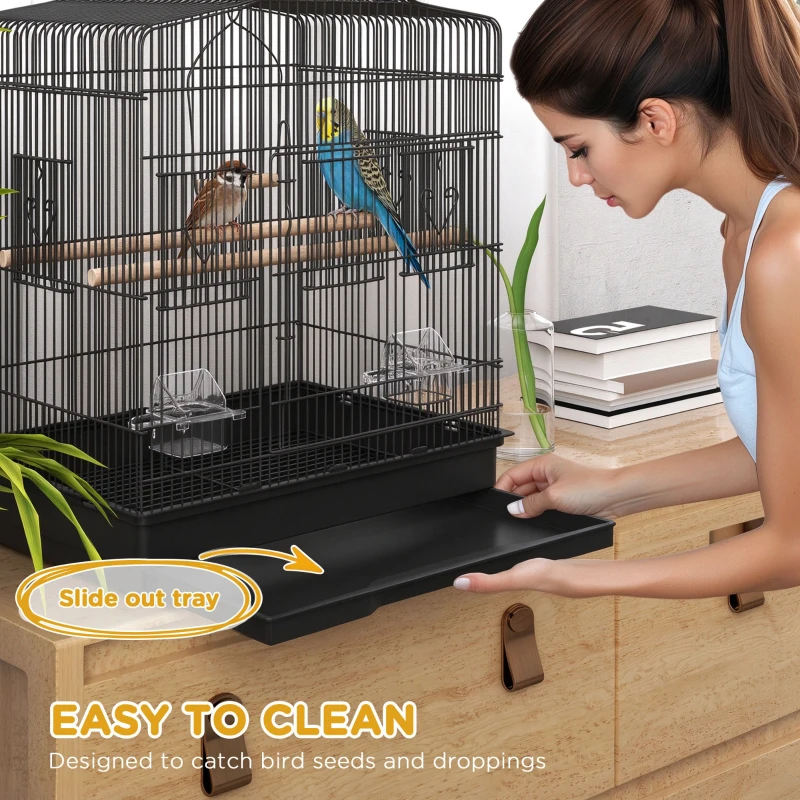 PawHut Large Metal Bird Cage with Perches, Food Bowls, Swing, for Budgies, Finches, Black