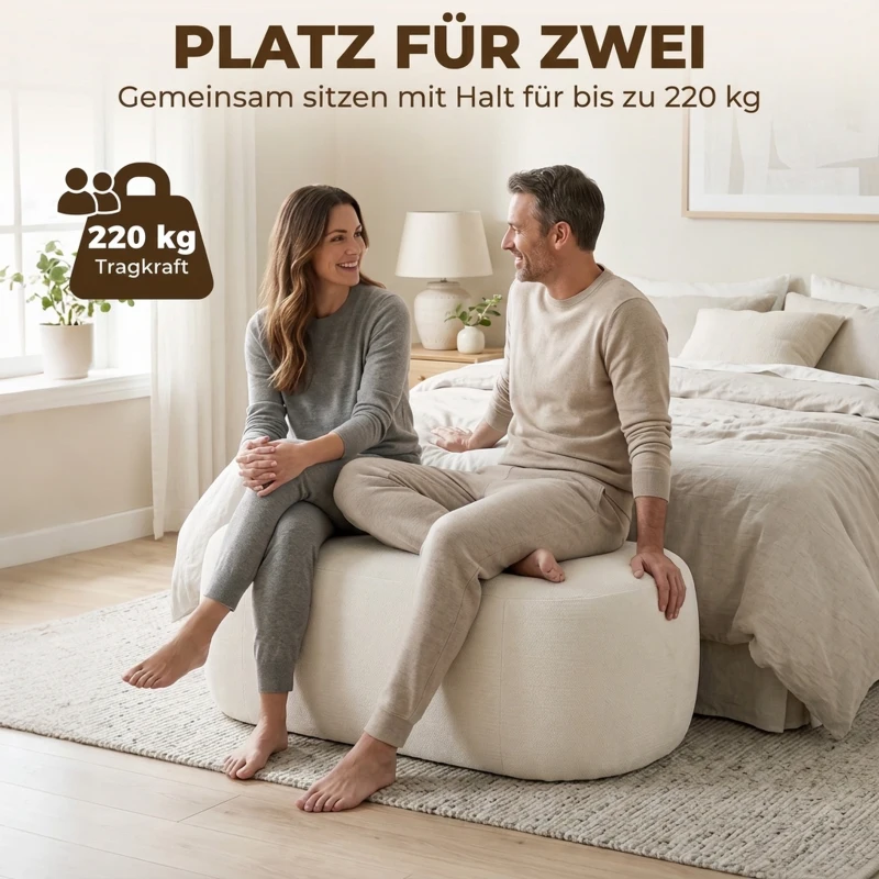 HOMCOM Bettbank voll gepolstert Kiesel-Design Chenille Polsterbank mit Kunststofffüßen 98 cm Cremeweiß