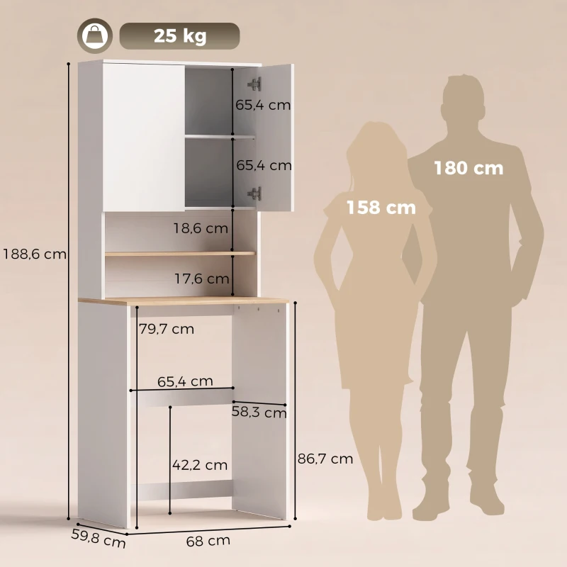 HOMCOM Wasmachinekast met verstelbare legplank en 2 deuren, wit/eiken