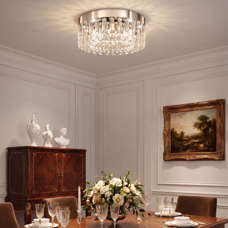 HOMCOM Crystal Chandeliers with 160 Crystal Pendants, 6-Light Ceiling Light for Living Room, Bedroom Dining Room, Silver Tone