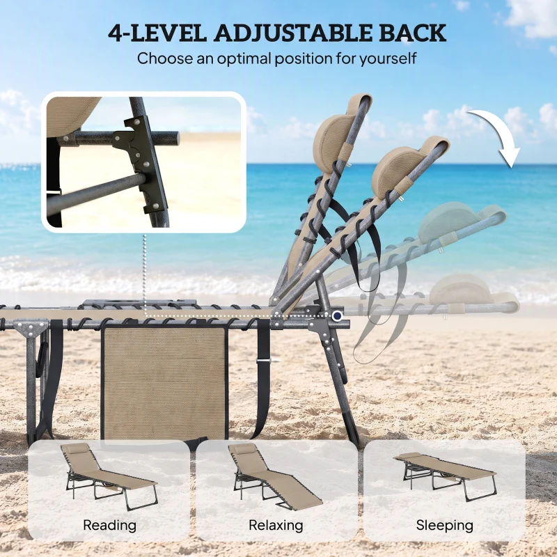 Outsunny 4-Position Reclining Sun Loungers Set of 2 - Beige