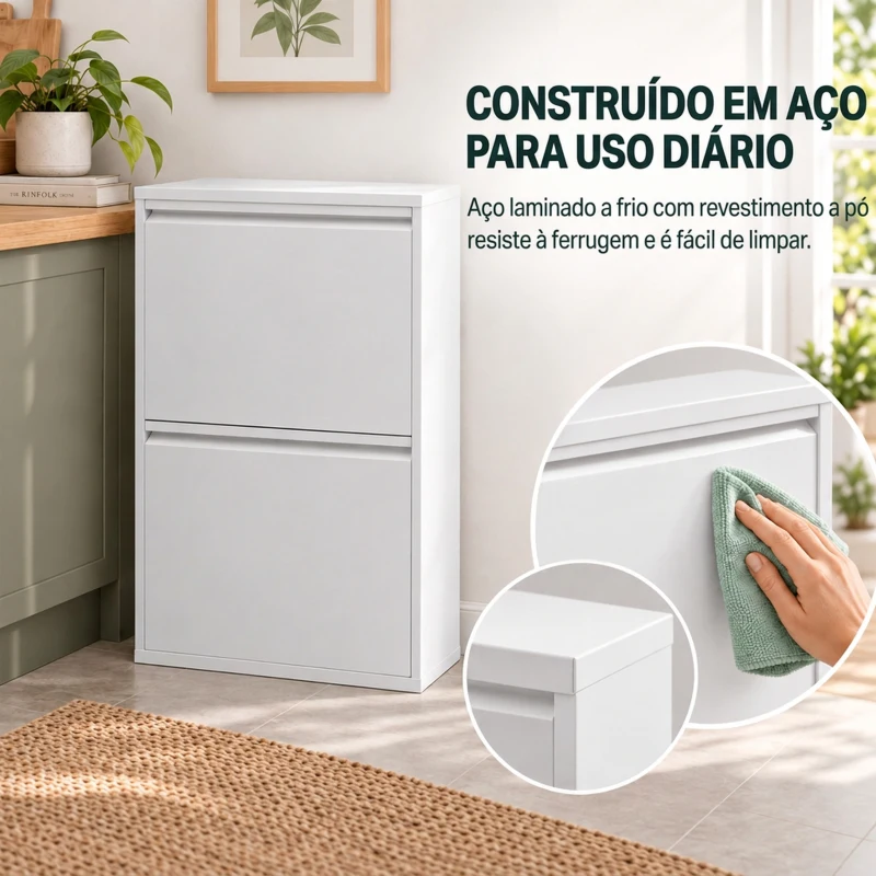 HOMCOM Caixote do Lixo de Reciclagem 4x15 L (60 L), 4 Compartimentos Estreitos em Aço, Fecho Suave, Branco