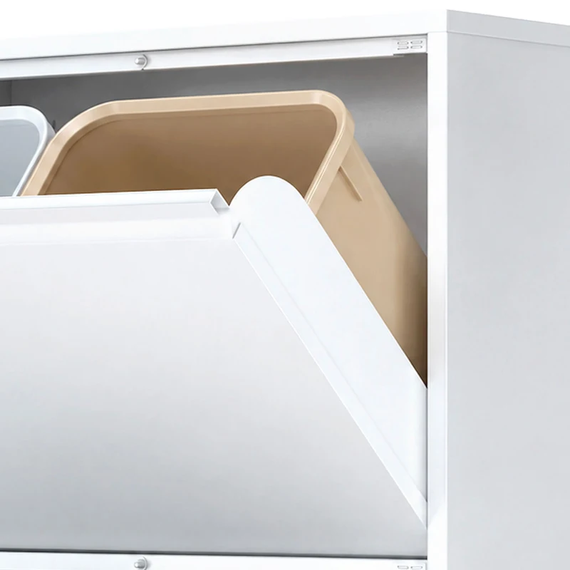 HOMCOM Caixote do Lixo de Reciclagem 4x15 L (60 L), 4 Compartimentos Estreitos em Aço, Fecho Suave, Branco