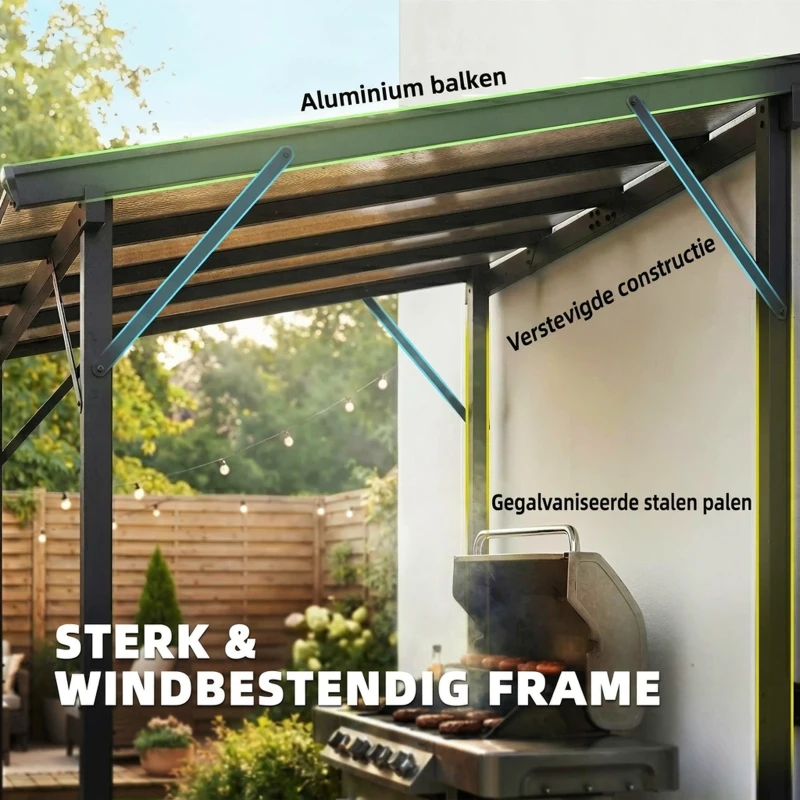 Outsunny Grillpaviljoen 2,44 x 1,48 m Tuinpaviljoen met Schuin Dak, Tuinluifel met UV-bescherming 50+ Donkergrijs
