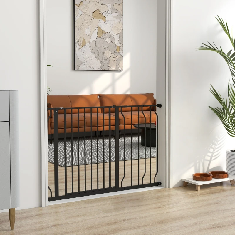 PawHut Barrière de sécurité barrière pour animal domestique longueur réglable dim. 115L x 76H cm noir