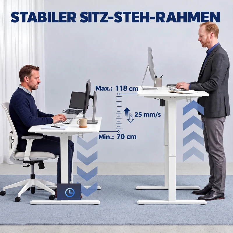 HOMCOM Schreibtischgestell ergonomisch höhenverstellbar Tischgestell elektrisch Stahl Weiß
