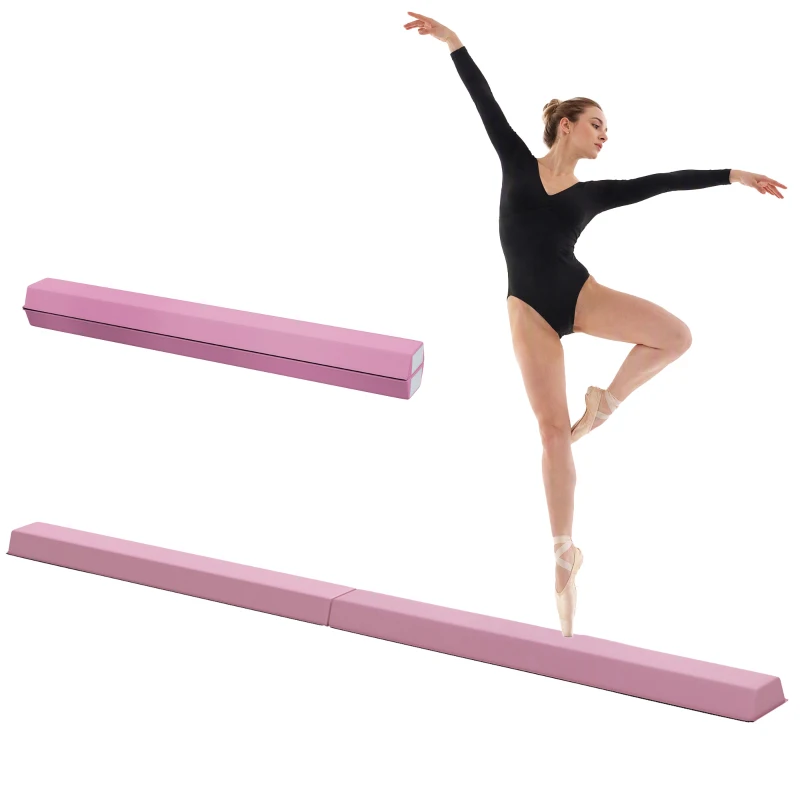 SPORTNOW Bârna de gimnastică pliabilă, bază antiderapantă, 236 x 10/15 x 6,5 cm, roz
