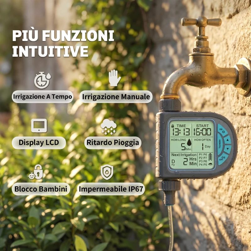 Outsunny Set 2 Orti Rialzati da Esterno con Grigliato, Sistema Irrigazione, Timer, Serbatoio d'Acqua 80x40x136cm Marrone
