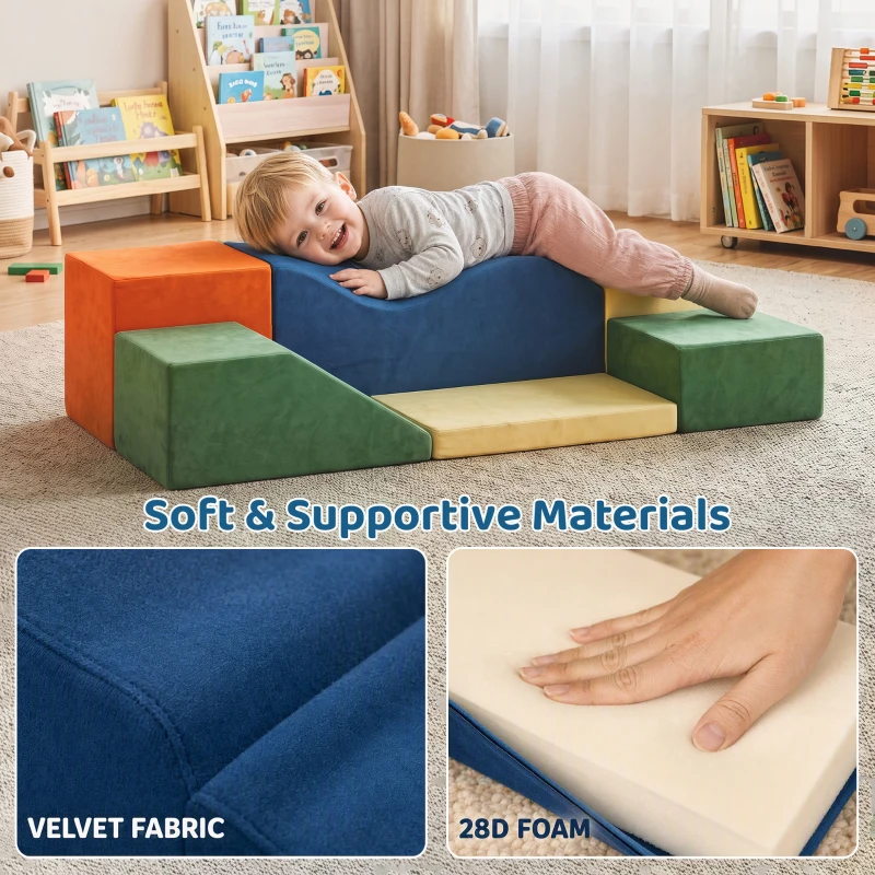 AIYAPLAY Kids Soft Play Set, 6PCS Foam Climbing Blocks with Non-Slip Base, Indoor Soft Playground for Climbing and Crawling