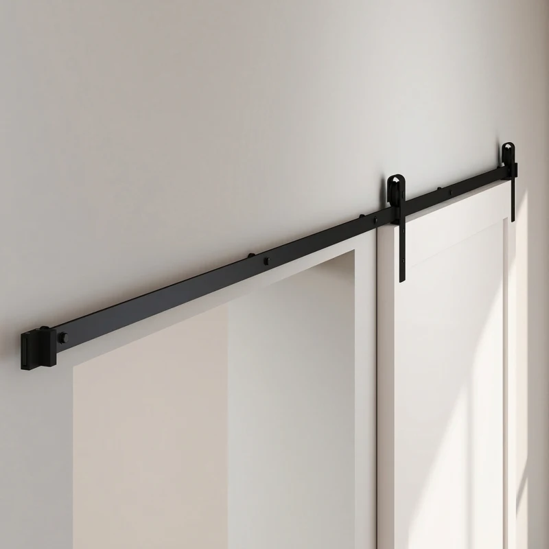 System do drzwi przesuwnych HOMCOM prowadnica do drzwi przesuwnych okucia do drewnianych drzwi przesuwnych akcesoria stal węglowa kolor czarny 183 x 0,6 x 18 cm