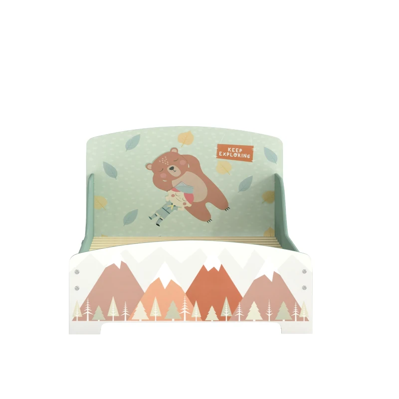 ZONEKIZ Cama para Niños 143x77x60 cm Cama Infantil de 3-6 Años con Barreras de Protección y Estampados Carga Máx. 40 kg Verde