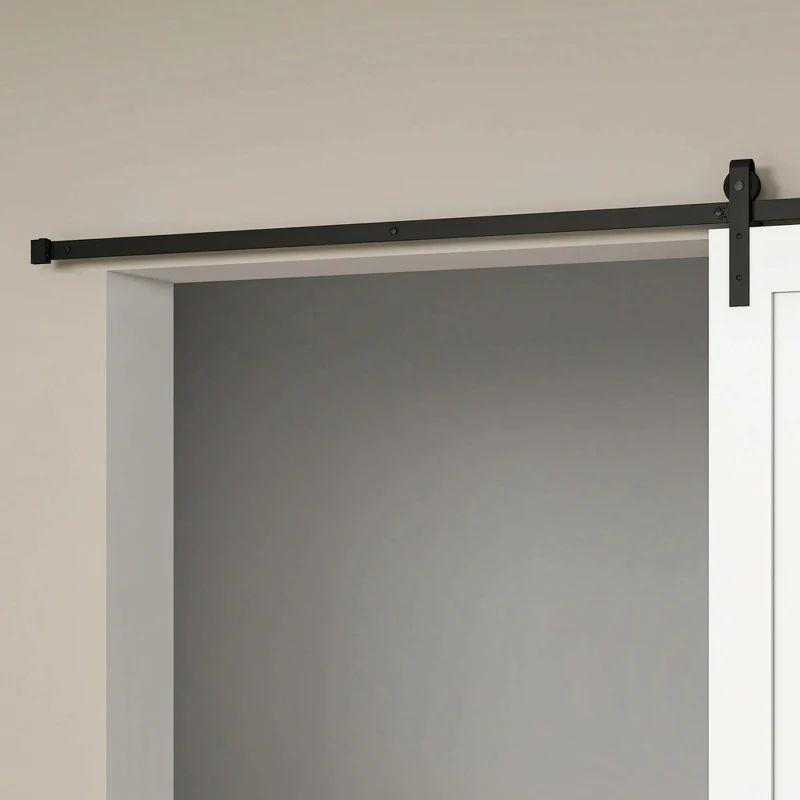 System do drzwi przesuwnych HOMCOM prowadnica do pojedynczych drzwi przesuwnych okucia do drewnianych drzwi przesuwnych akcesoria stal węglowa kolor czarny 200 x 0,6 x 18 cm