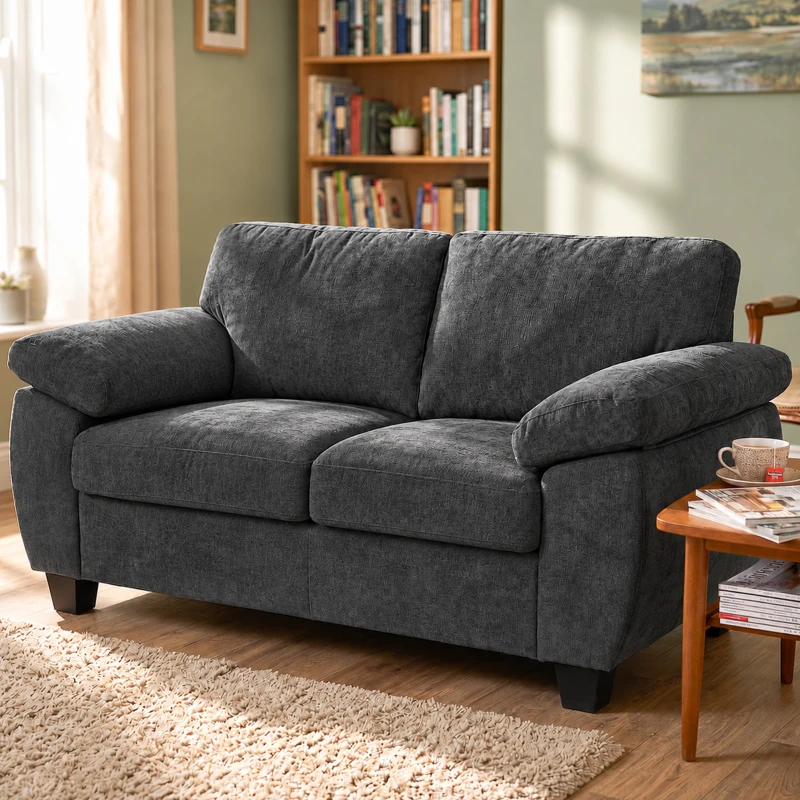 HOMCOM 2 Seater Sofa, 156cm Chenille Loveseat Sofa, Dark Grey