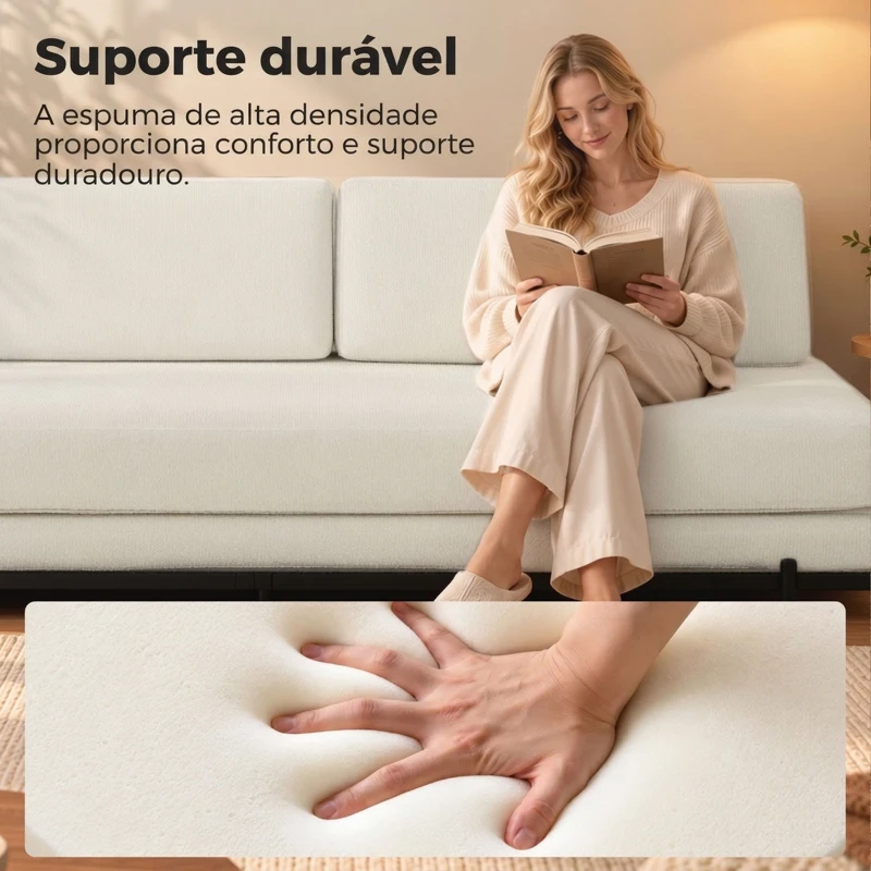 HOMCOM Sofá-cama 3 em 1 de 3 Lugares com 2 Almofadas Laváveis e Estrutura em Aço 193x82x57 cm Creme