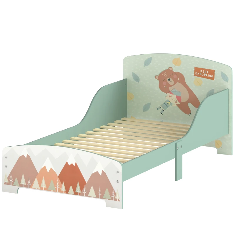 ZONEKIZ Cama para Niños 143x77x60 cm Cama Infantil de 3-6 Años con Barreras de Protección y Estampados Carga Máx. 40 kg Verde