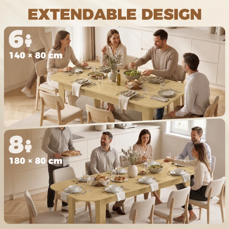 HOMCOM Extendable Oval Dining Table for 4-6, Modern Expandable Kitchen Table, Round Edges, Oak