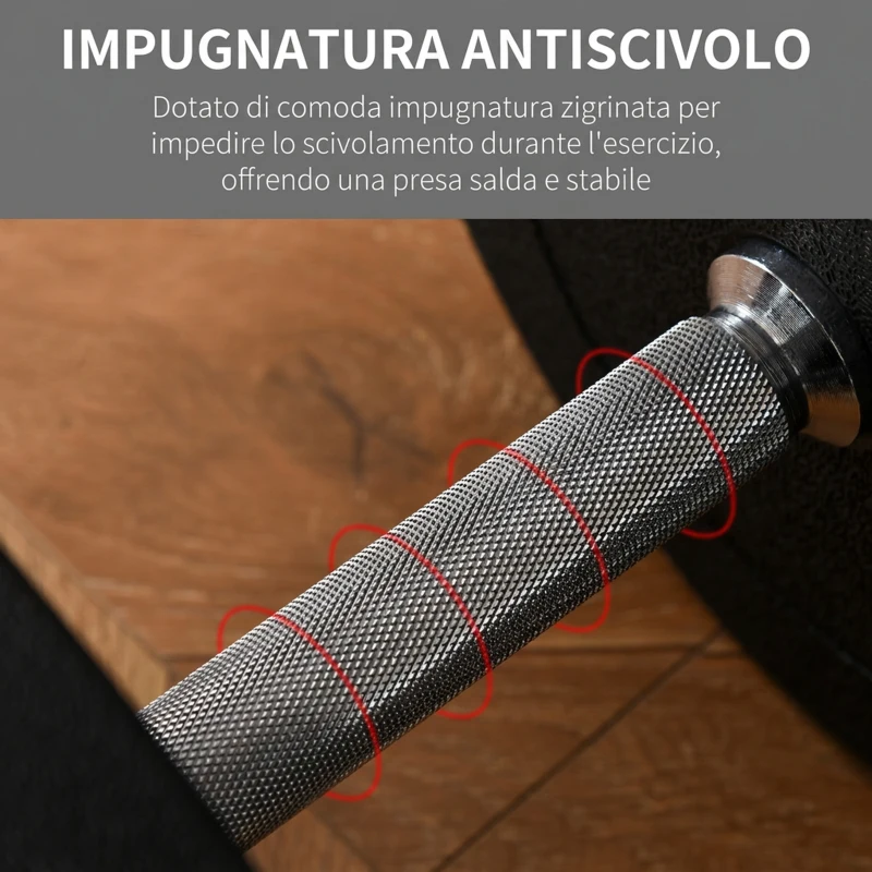 HOMCOM Set Manubri Palestra 30kg (8x2.5 kg, 4x1.5 kg), Pesi Palestra con 12 Dischi e 2 Manubri da 2 kg per Allenamento a Casa, Nero