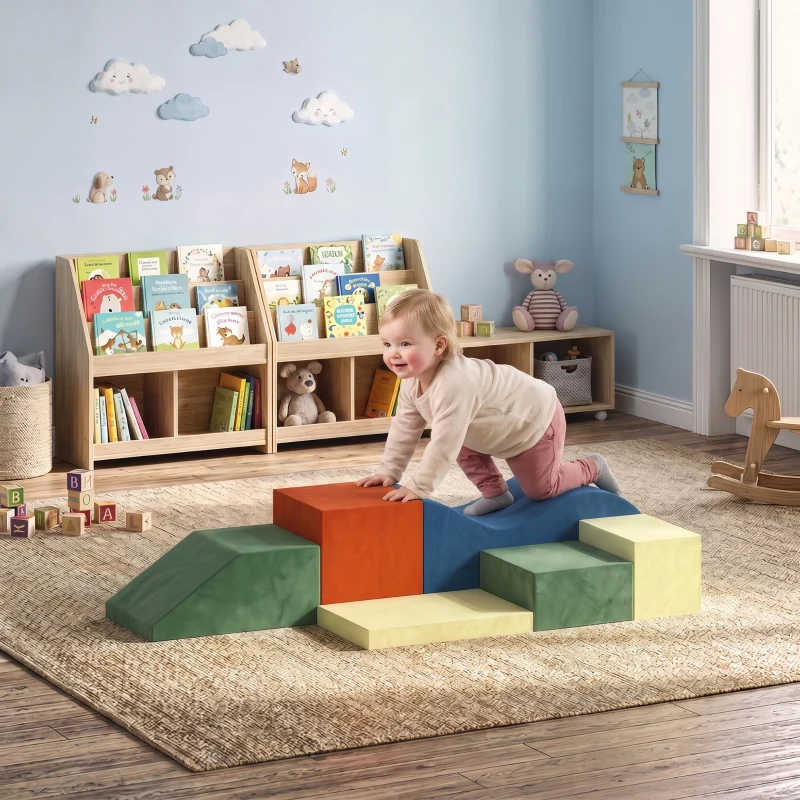 AIYAPLAY Kids Soft Play Set, 6PCS Foam Climbing Blocks with Non-Slip Base, Indoor Soft Playground for Climbing and Crawling
