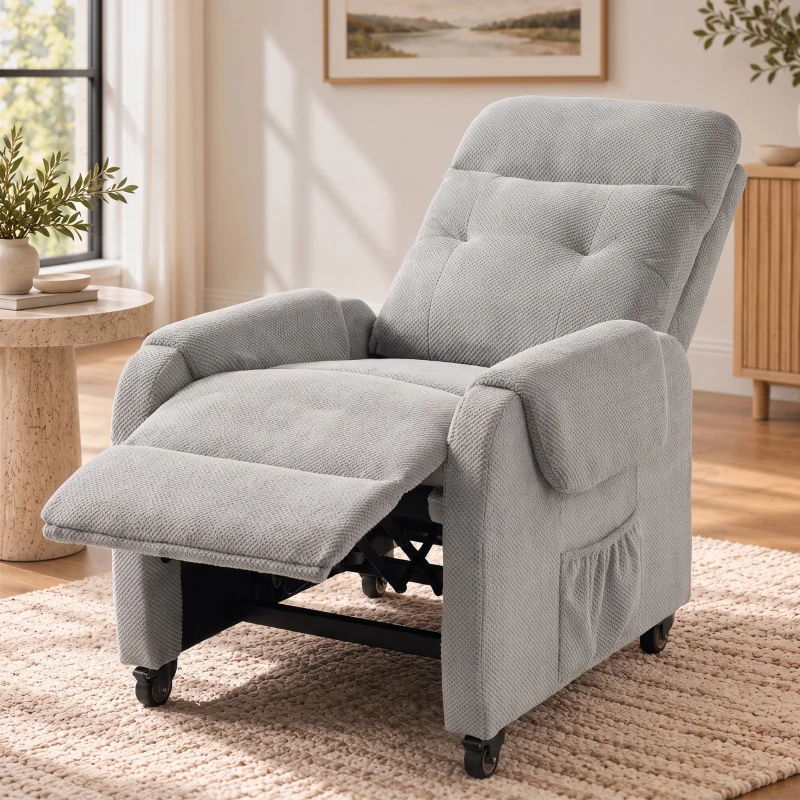 HOMCOM Fotoliu relax cu funcție de rotație 360° & funcție push-back de înclinare, fotoliu TV cu suport pentru picioare până la 150 kg, gri