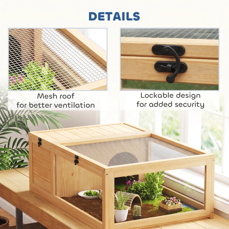 PawHut Tortoise House, Small Reptile Wooden House, with Mesh Roofs, Side Panels, for Turtles