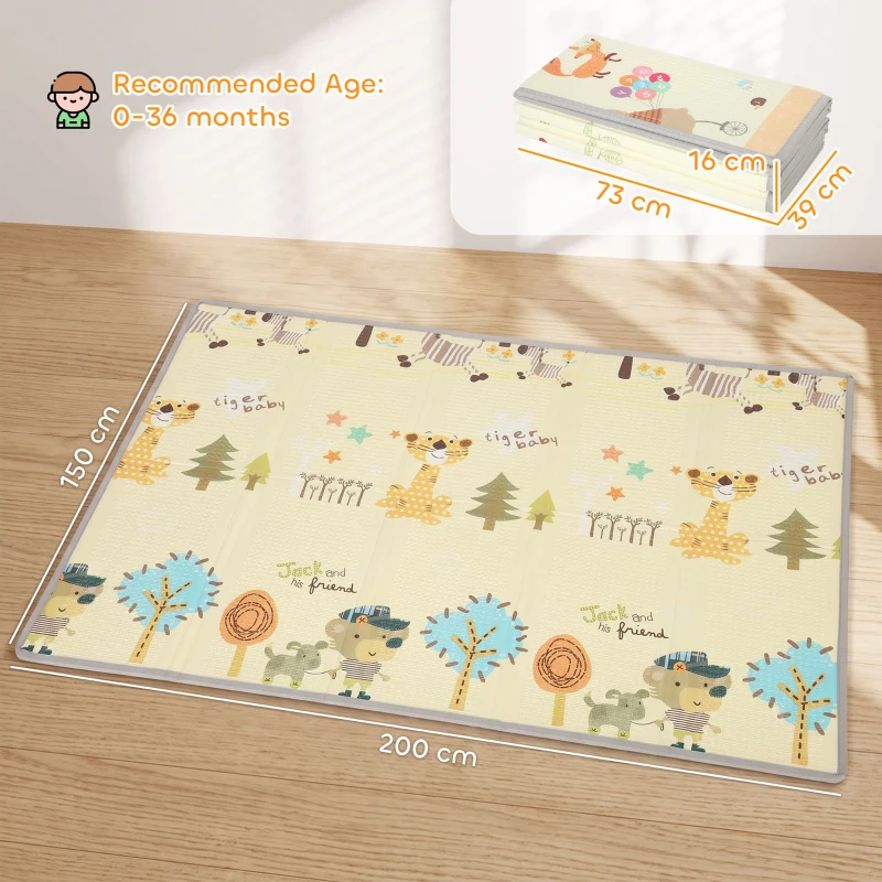 AIYAPLAY Alfombrilla de gateo plegable reversible para bebé con motivo de zorro 200 x 150 cm antideslizante e impermeable para niños 0-3 años