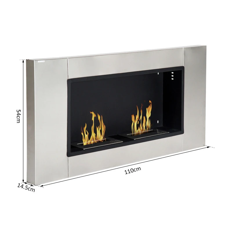 HOMCOM Camino Bioetanolo da Parete con 2 Bruciatori Capacità di 3L, 13600BTU, 110x54x14.5 cm