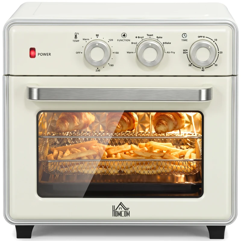 HOMCOM Mini Forno Elettrico 20L Ventilato 1400W con Aria Calda e Accessori, Crema