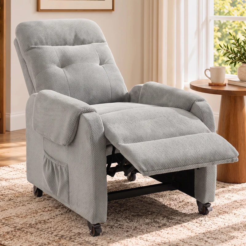HOMCOM Fotoliu relax cu funcție de rotație 360° & funcție push-back de înclinare, fotoliu TV cu suport pentru picioare până la 150 kg, gri