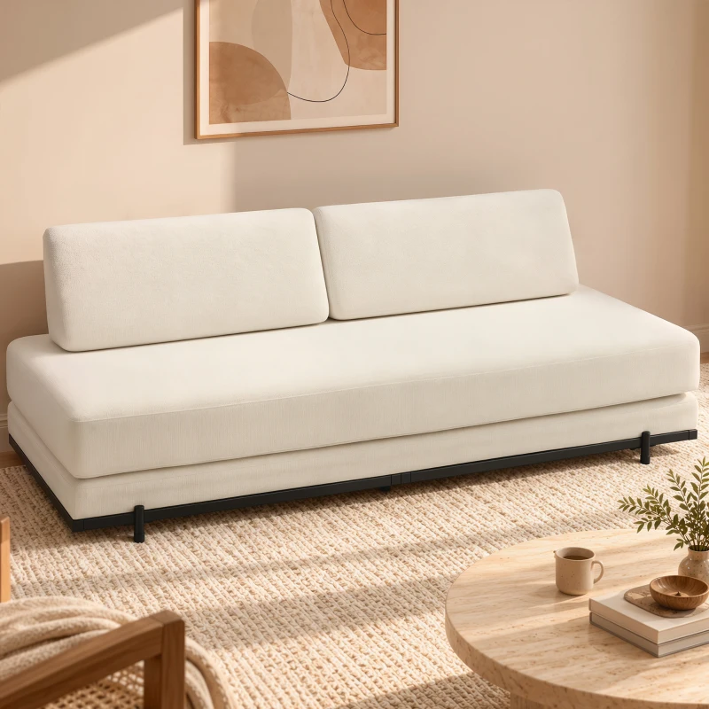 HOMCOM Sofá-cama 3 em 1 de 3 Lugares com 2 Almofadas Laváveis e Estrutura em Aço 193x82x57 cm Creme