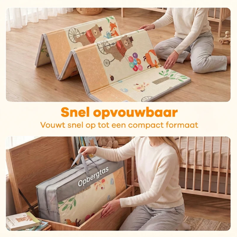 AIYAPLAY Opvouwbare, omkeerbare baby speelmat met bosdieren- en natuurmotief, 200 x 180 cm, voor kinderen van 0-3 jaar