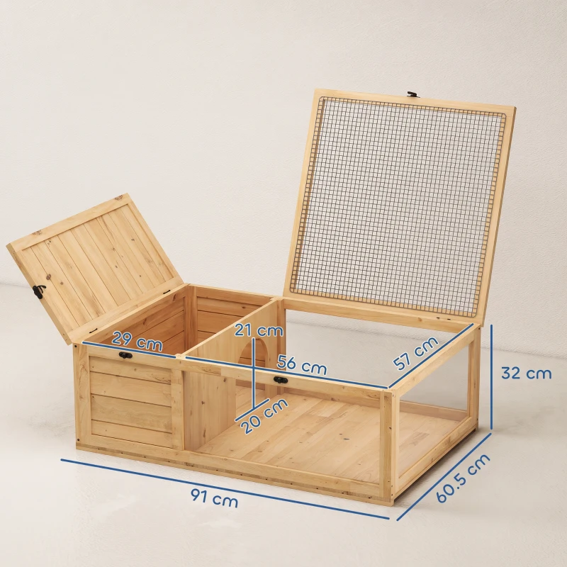PawHut Tortoise House, Small Reptile Wooden House, with Mesh Roofs, Side Panels, for Turtles