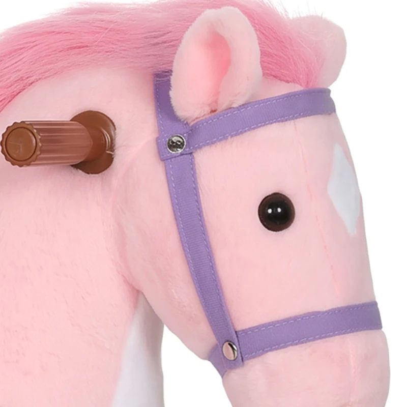 AIYAPLAY Cavalo de Brincar com Rodas, Som de Cascos, Música, Pedais e Pegas, Estrutura Metálica, +3 Anos, 50 kg, Rosa