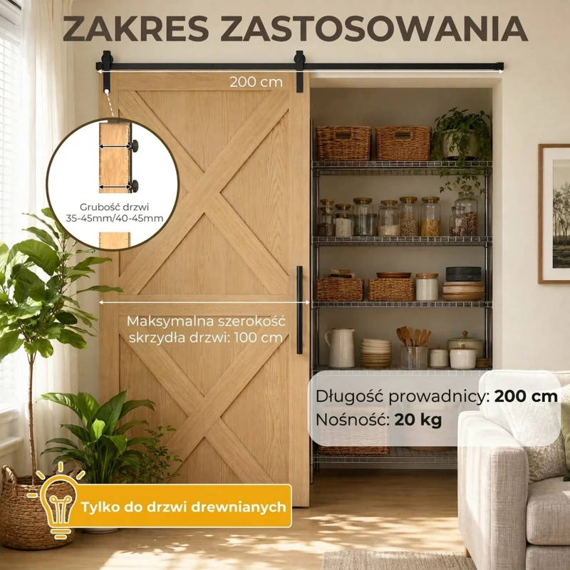 System do drzwi przesuwnych HOMCOM prowadnica do pojedynczych drzwi przesuwnych okucia do drewnianych drzwi przesuwnych akcesoria stal węglowa kolor czarny 200 x 0,6 x 18 cm