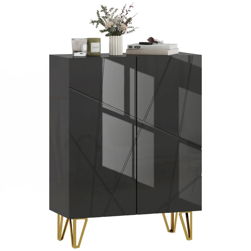 HOMCOM Schuhschrank mit 2 Türen, Schuhregal, Schuhaufbewahrung mit 3 Verstellbaren Ablagen 72 x 31,5 x 95 cm, Schwarz