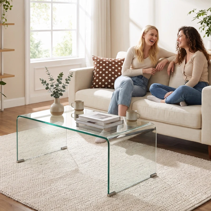 HOMCOM Stevige salontafel van glas, één-delig ontwerp, eenvoudig en modern, 80 x 45 x 35 cm, transparant(m-9)